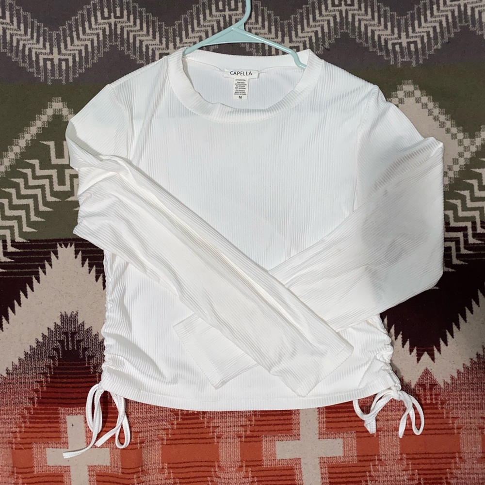 White ribbed long sleeve with ties